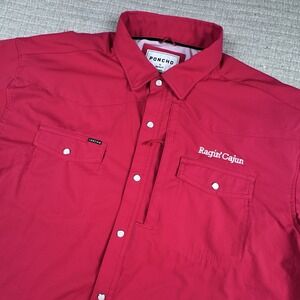 Poncho Pearl Snap Shirt Men XL Red Ragin' Cajun Short Sleeve Vented Pocket